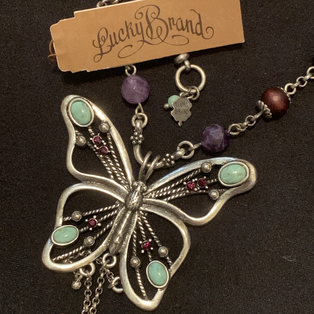 Nwt Lucky Brand Boho Butterfly Necklace With Beads 22 Chain 2 Extender 29$